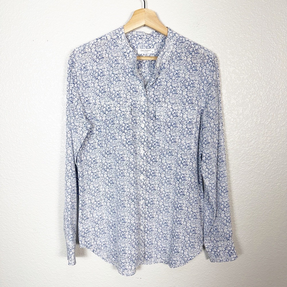 Equipment Blue Floral Print Silk Button Down Blouse Women's Size S Luxury Office